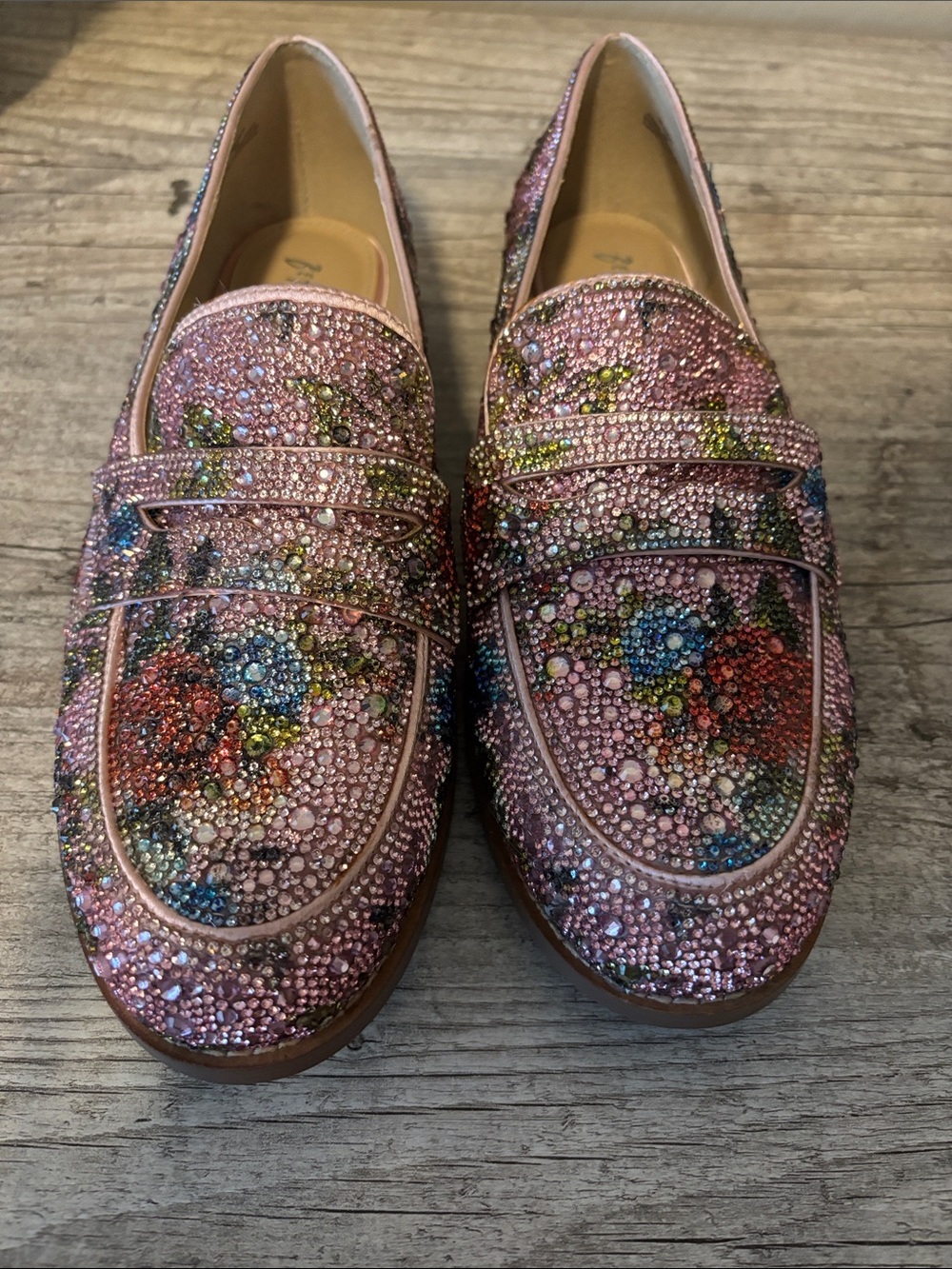 Betsey Johnson Pink Crystal Floral Loafers